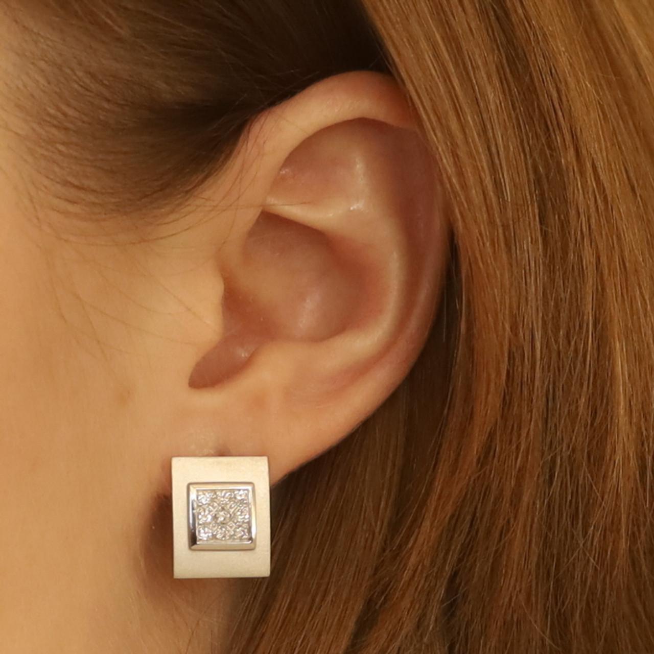 Brilliant Cut Platinum Pavé Diamond Cluster Stud Earrings 950 18k Gold Rnd .36ctw Geometric For Sale