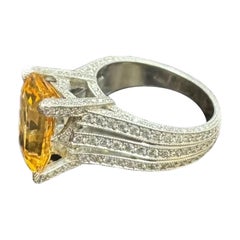 Platinum Pave Diamond Emerald Cut 4 Carat Imperial Topaz Engagement Ring