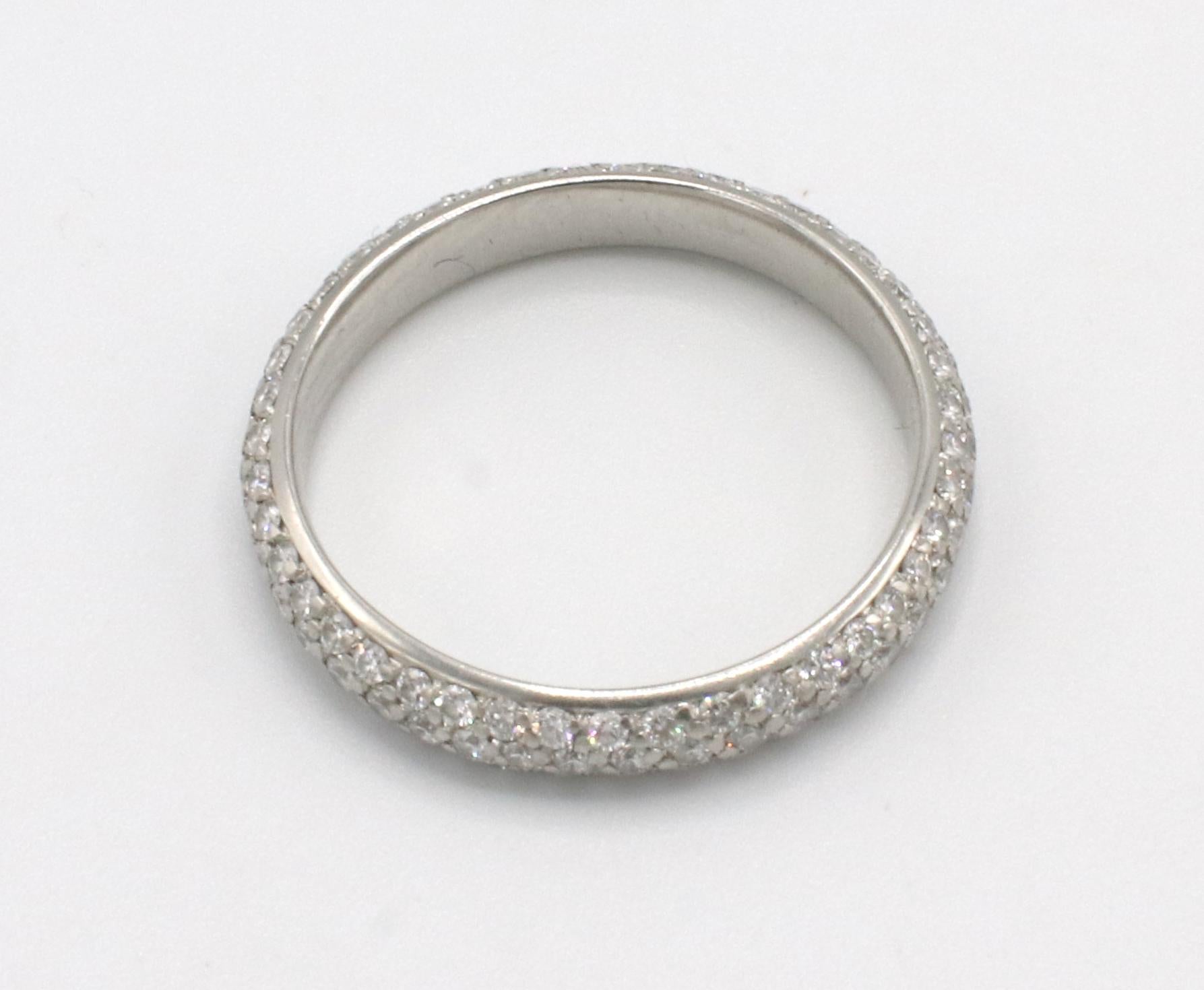 Round Cut Platinum Pavé Natural Diamond Eternity Band Ring For Sale