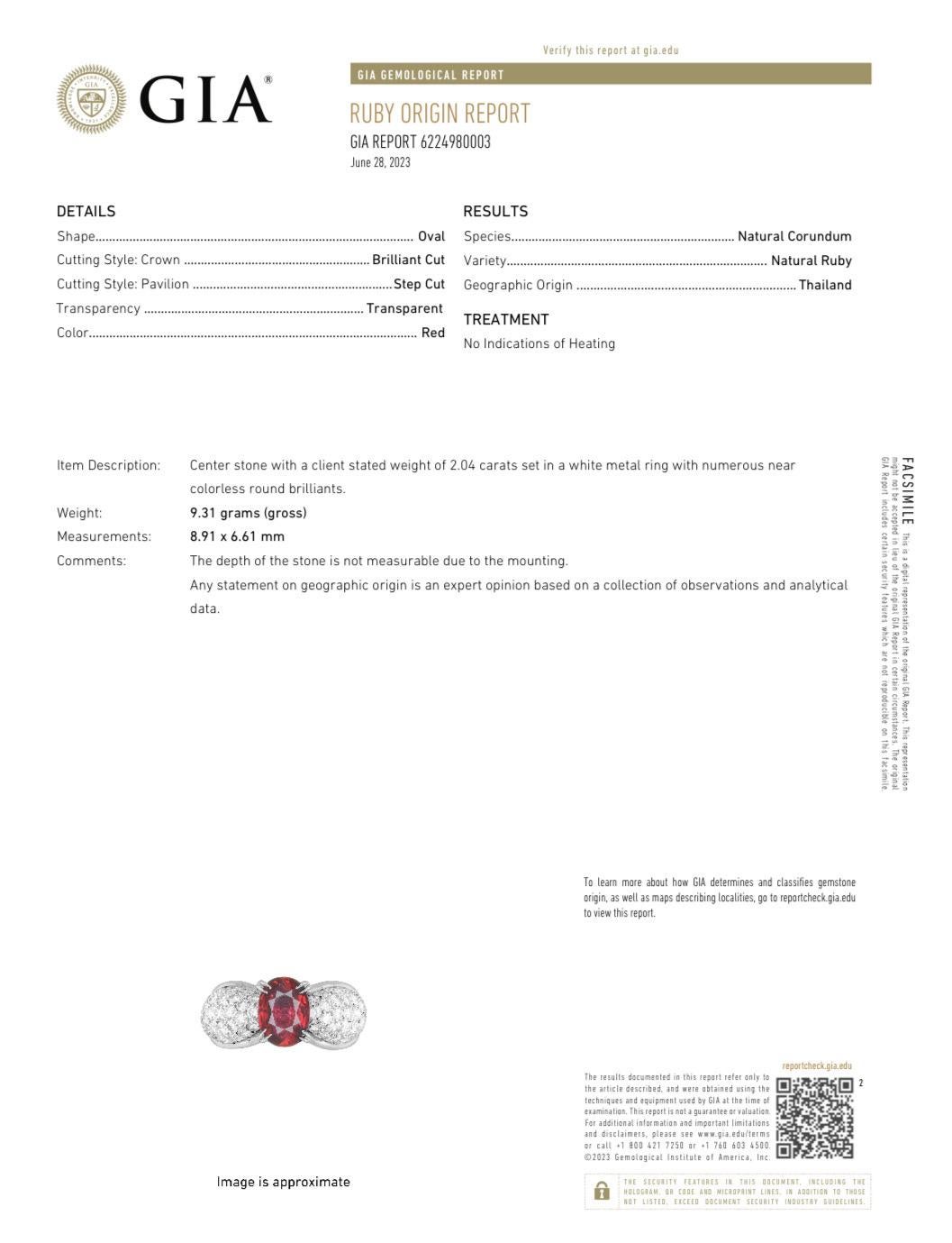 DeKara Designs Collection

Art Deco Inspired Extremely Elegant Vintage Inspired Oval Ruby Diamond Engagement Ring.

Metal- 90% Platinum, 10% Iridium.

Ring Comes With GIA Certificate.
GIA Report Number 6224980003

Stones- Genuine No Heat Oval Ruby,