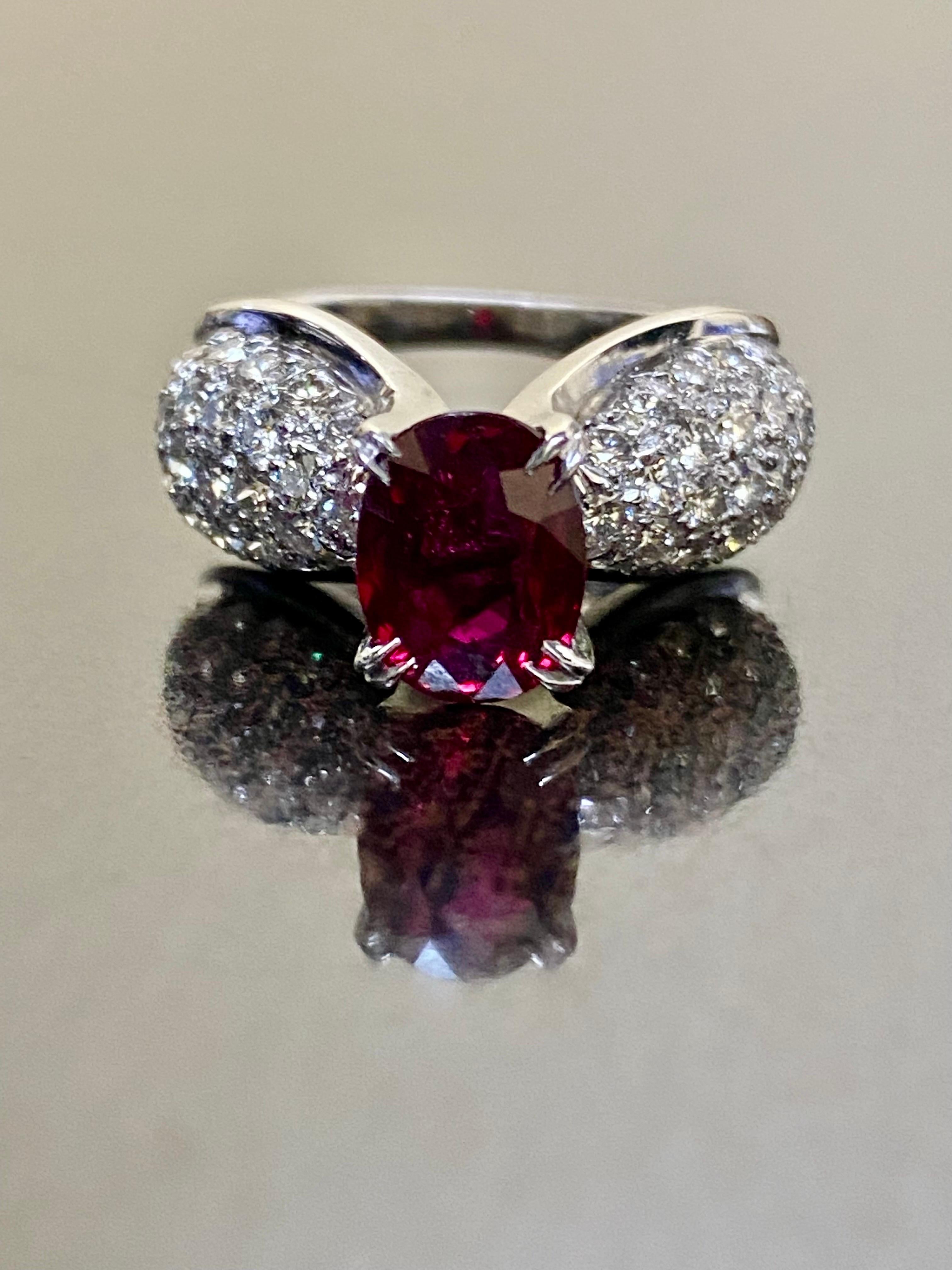 Art Deco Platinum Pave Diamond GIA Certified 2.04 Carat No Heat Ruby Engagement Ring For Sale