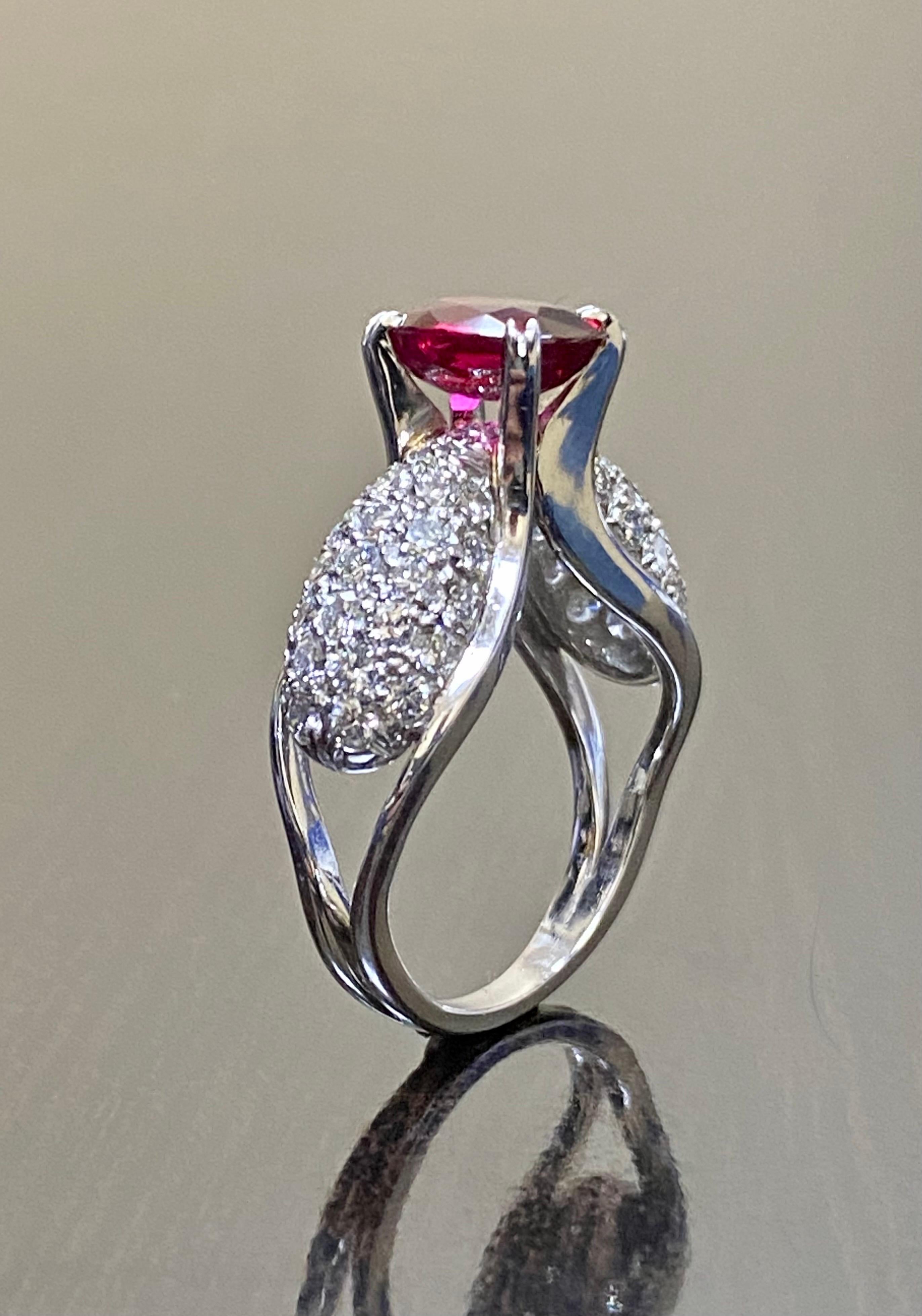 Oval Cut Platinum Pave Diamond GIA Certified 2.04 Carat No Heat Ruby Engagement Ring For Sale