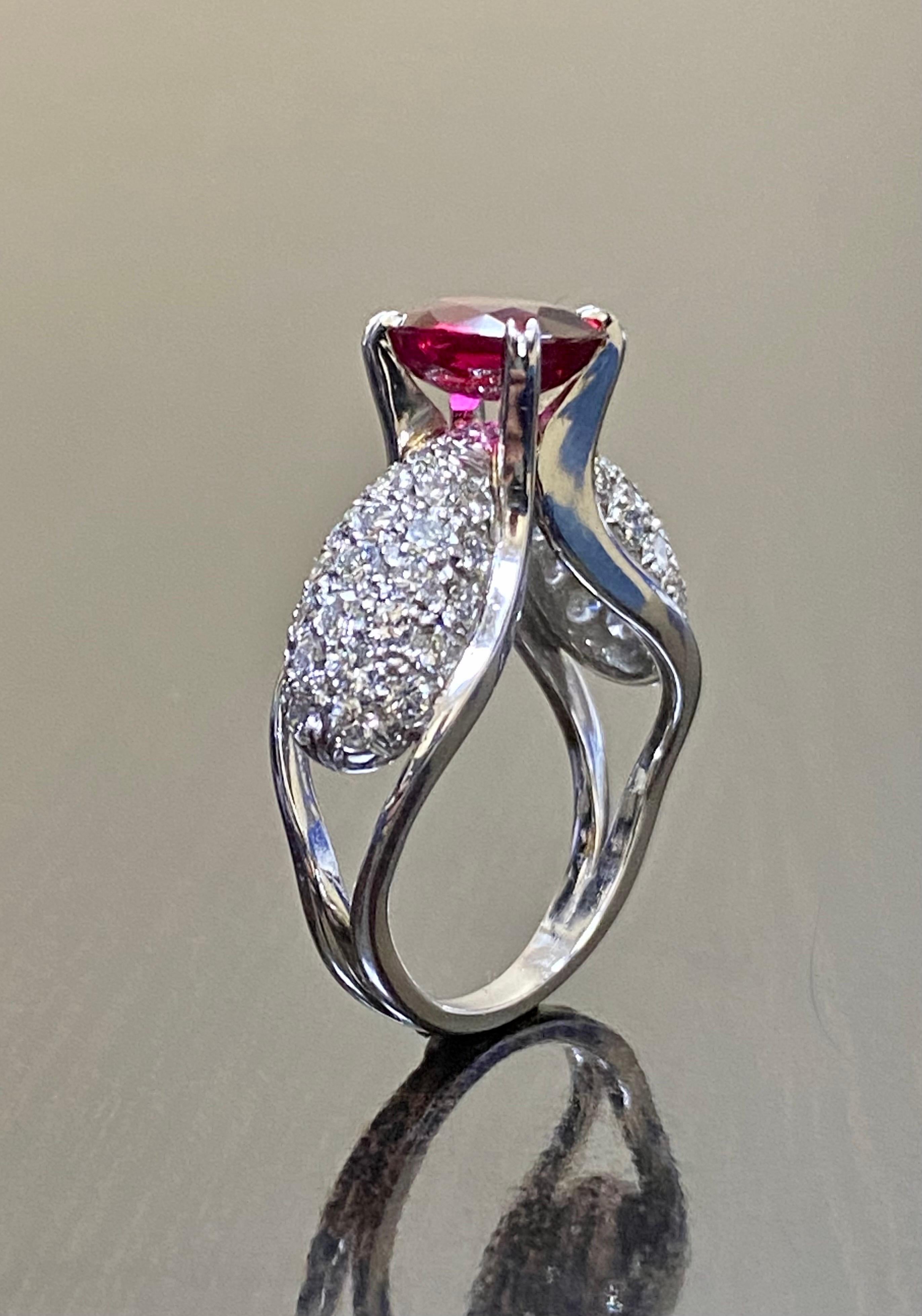 Platinum Pave Diamond GIA Certified 2.04 Carat No Heat Ruby Engagement Ring In New Condition For Sale In Los Angeles, CA