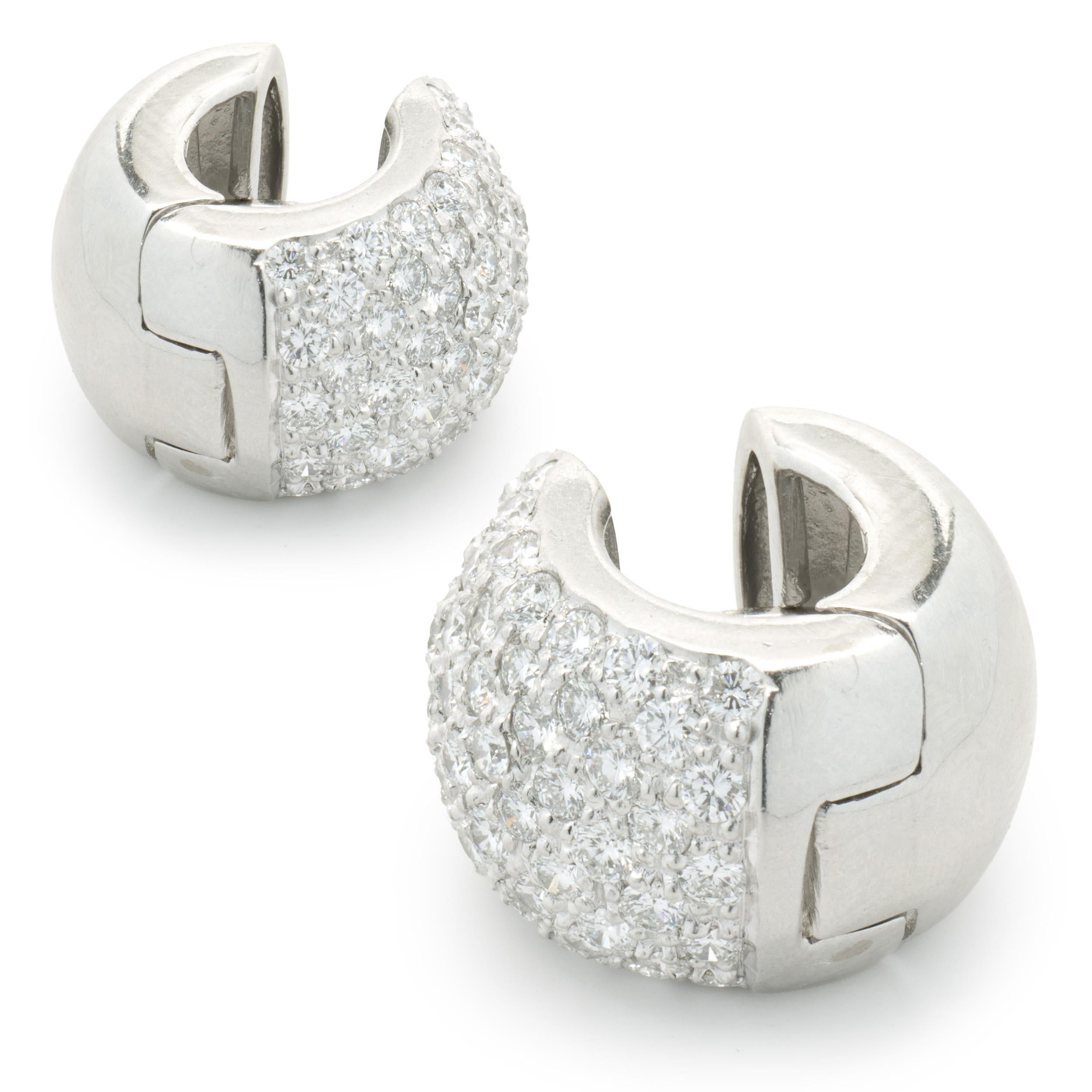 Round Cut Platinum Pave Diamond Huggie Hoop Earrings For Sale