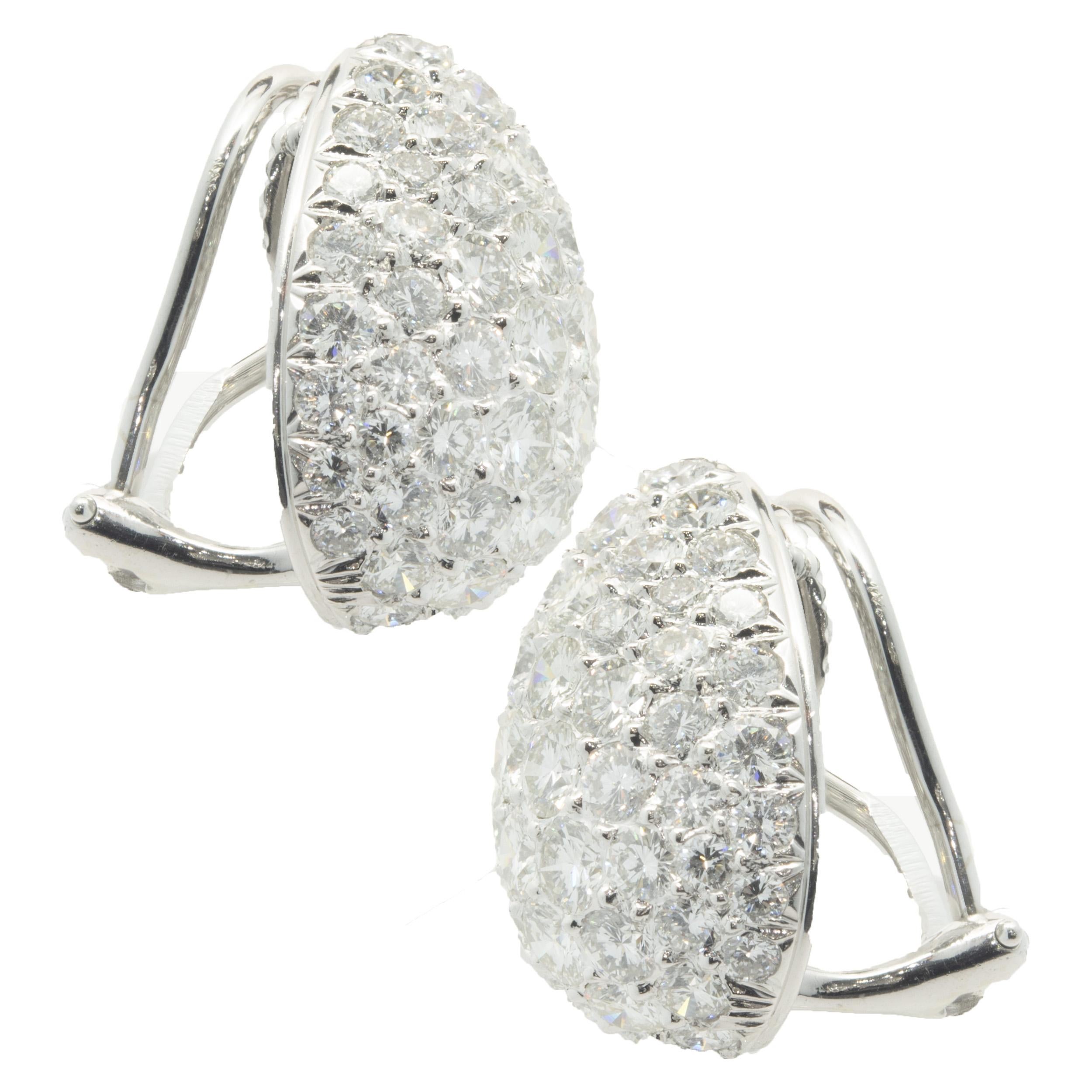 Round Cut Platinum Pave Diamond Huggie Hoop Earrings