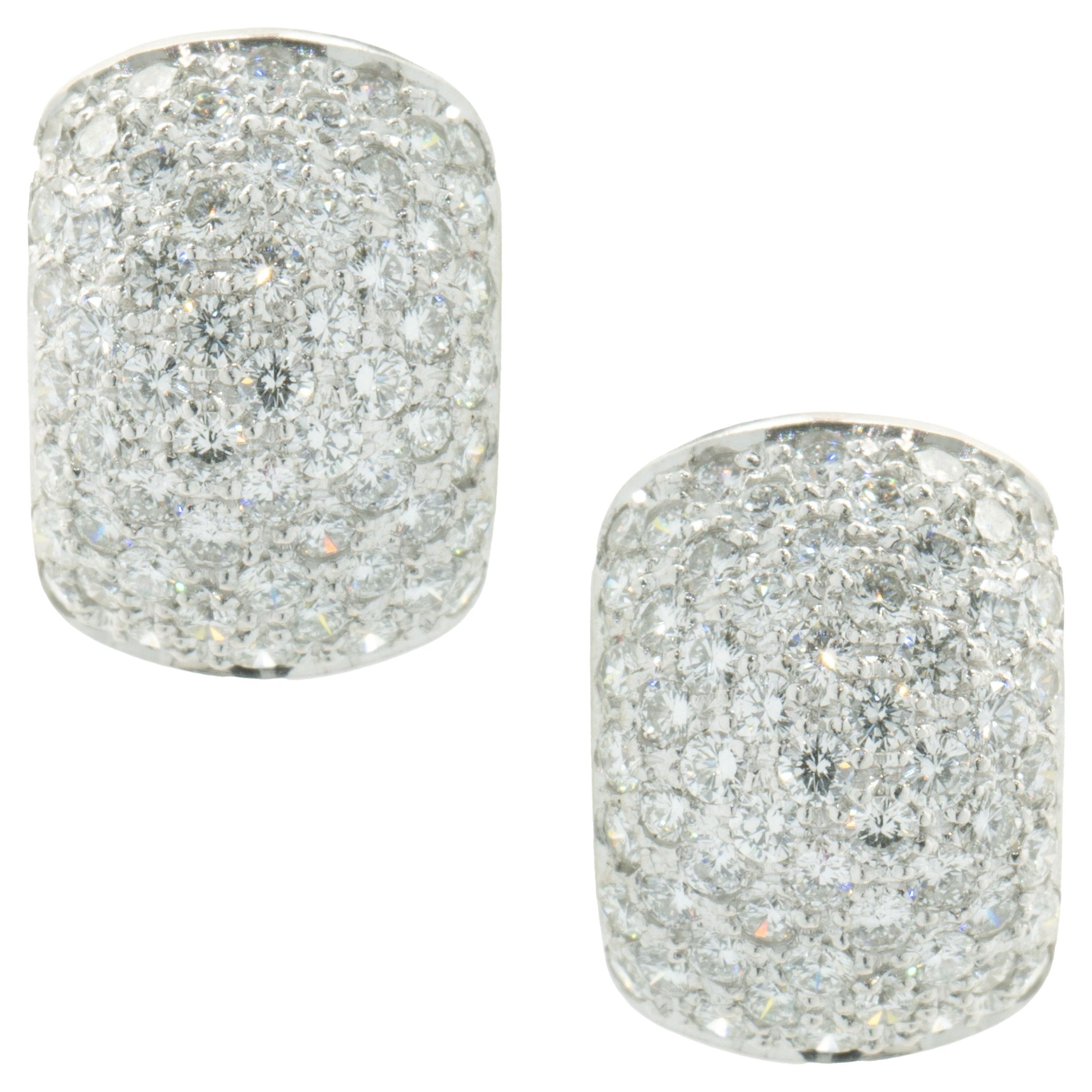 Platinum Pave Diamond Huggie Hoop Earrings For Sale
