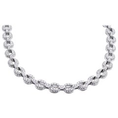 Platinum Pave Diamond Oval Link Necklace with Extender