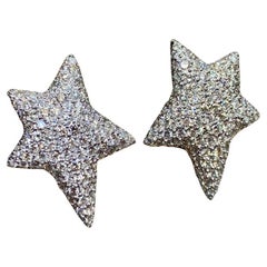 Boucles d'oreilles en platine Pavé diamant étoile filante Omega Back 4ctw