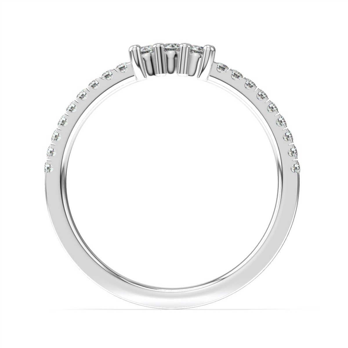 This petite band features three round diamonds prong set and a row of micro prongs set round brilliant diamonds from each side. Experience the difference!

Product details: 

Center Gemstone Color: WHITE
Side Gemstone Type: NATURAL DIAMOND
Side