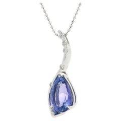 Platinum Pear 4.33c Tanzanite Diamond Tear Drop Pendant Bead Ball Chain Necklace