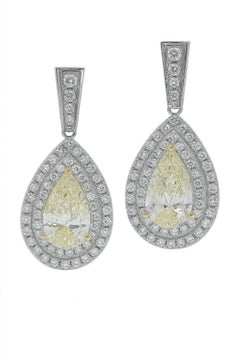 Platinum Pear and Round Diamond Drop Dangle Earrings