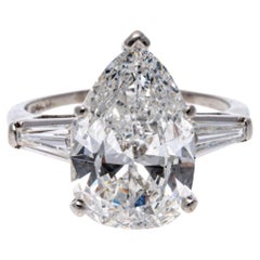 Platinum Pear Brilliant and Baguette Diamond Ring, App. 4.74 TCW, GIA Certed