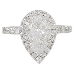 Platinum Pear Brilliant Cut Diamond Halo Engagement Ring 