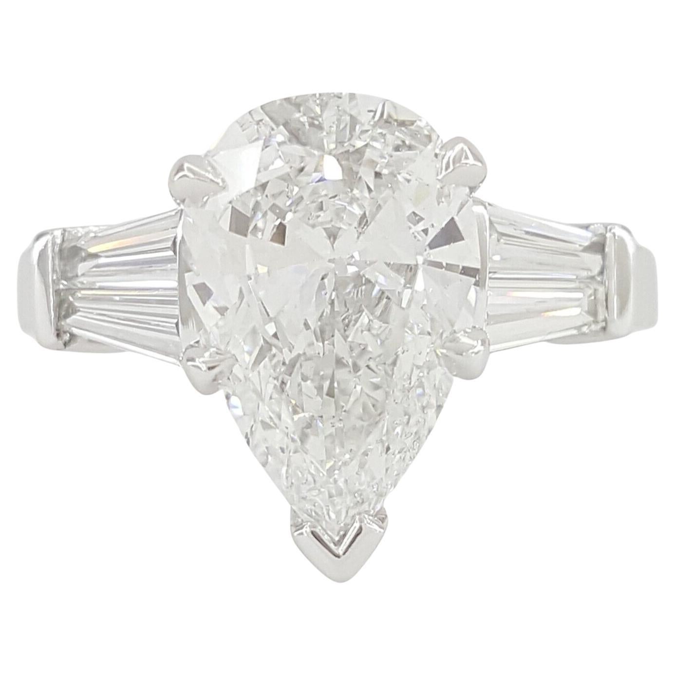 Platinum Pear Brilliant Shaped & Tapered Baguette Cut Diamond Engagement Ring For Sale