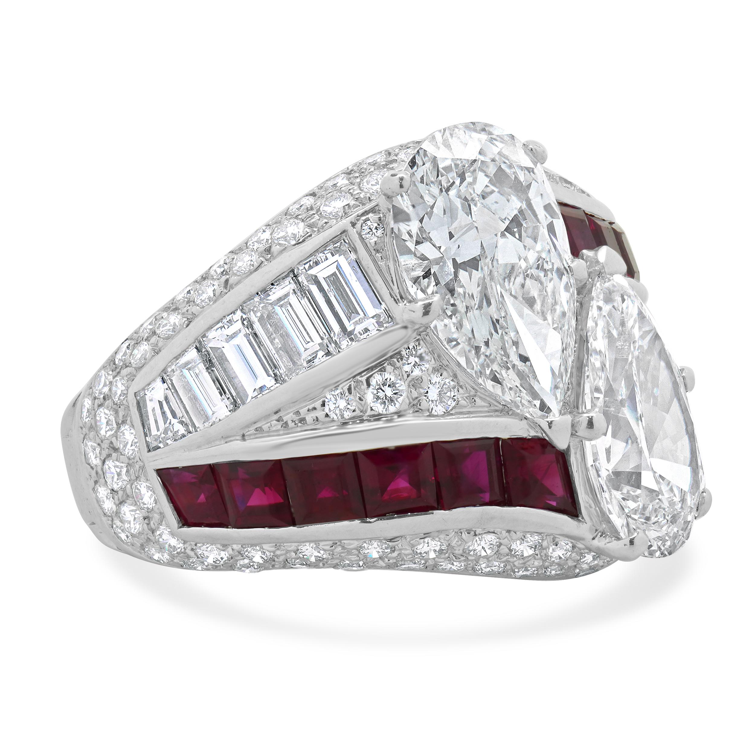 Platinum Pear Cut Diamond and Ruby Bypass Cigar Band In Excellent Condition For Sale In Scottsdale, AZ