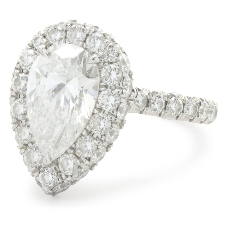 Platinum Pear Cut Diamond Engagement Ring For Sale at 1stDibs