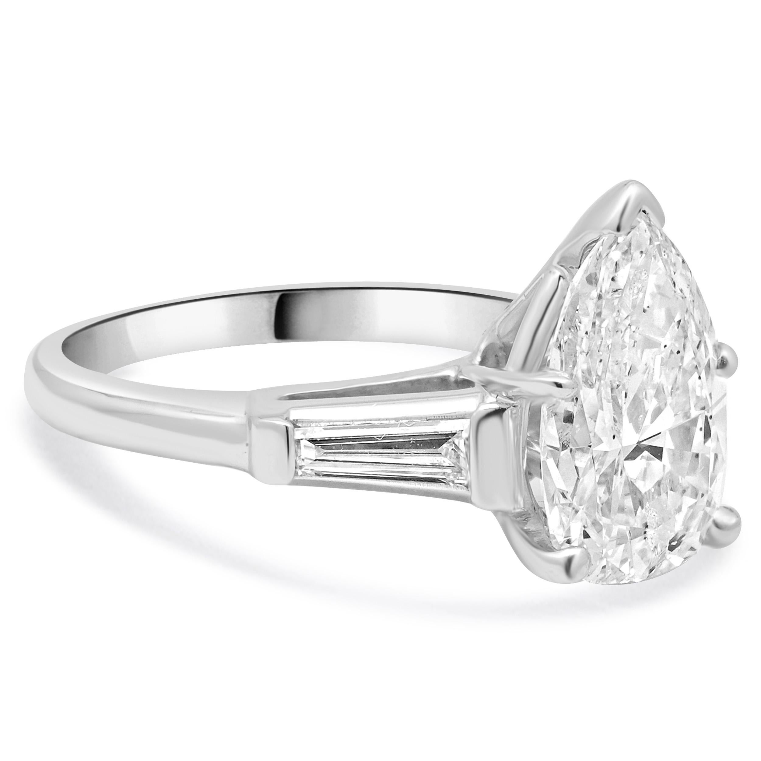 Platinum Pear Cut Diamond Engagement Ring For Sale at 1stDibs