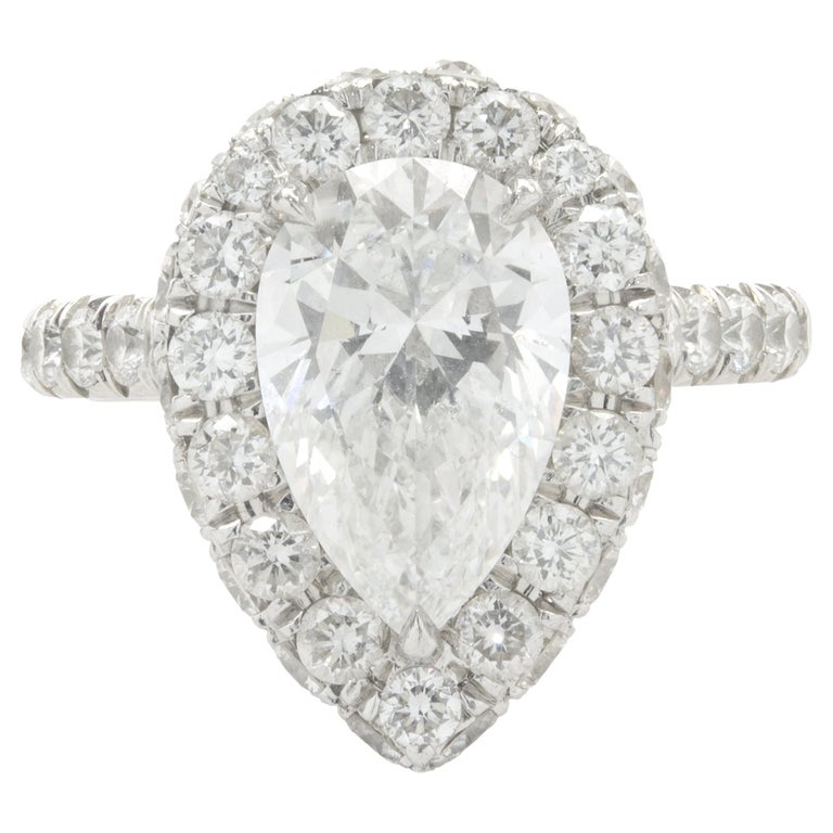 Platinum Pear Cut Diamond Engagement Ring For Sale at 1stDibs
