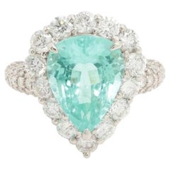 Platinum Pear-Cut Paraiba Tourmaline and Diamond Ring GIA Certified