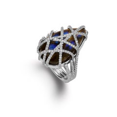 Pear Labradorite & Diamond Cage Criss-Cross Geometric Platinum Cocktail Ring