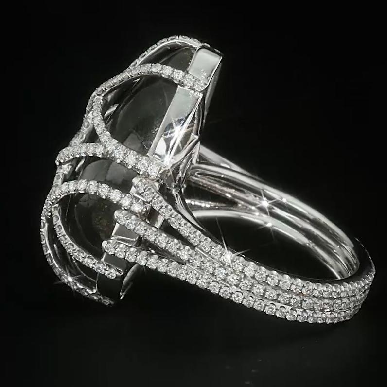 Contemporary Pear Labradorite & Diamond Cage Criss-Cross Geometric Platinum Cocktail Ring For Sale