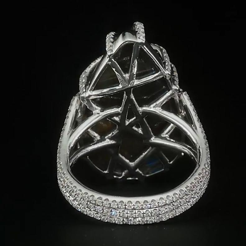 Pear Cut Pear Labradorite & Diamond Cage Criss-Cross Geometric Platinum Cocktail Ring For Sale