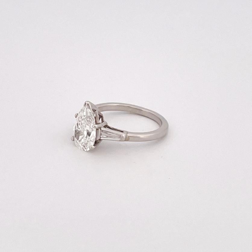 Modern Platinum Pear Shape 3 Stone Engagement Ring For Sale