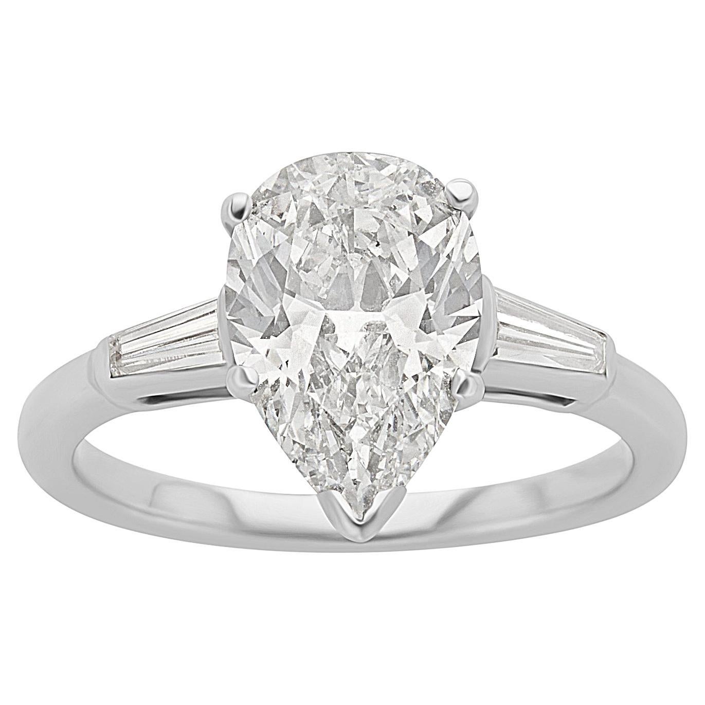 Platinum Pear Shape 3 Stone Engagement Ring For Sale