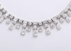 Platinum, Pear Shape, Baguette and Round Brilliant Cut Diamond Necklace