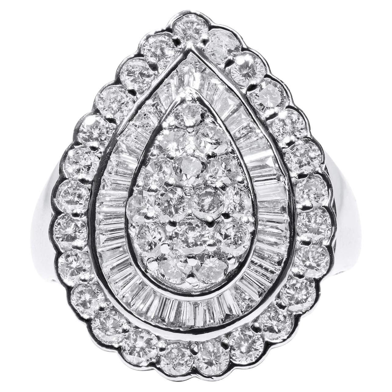 Platinum Pear Shape Diamond Cluster Ring AIG Milan Certification For Sale