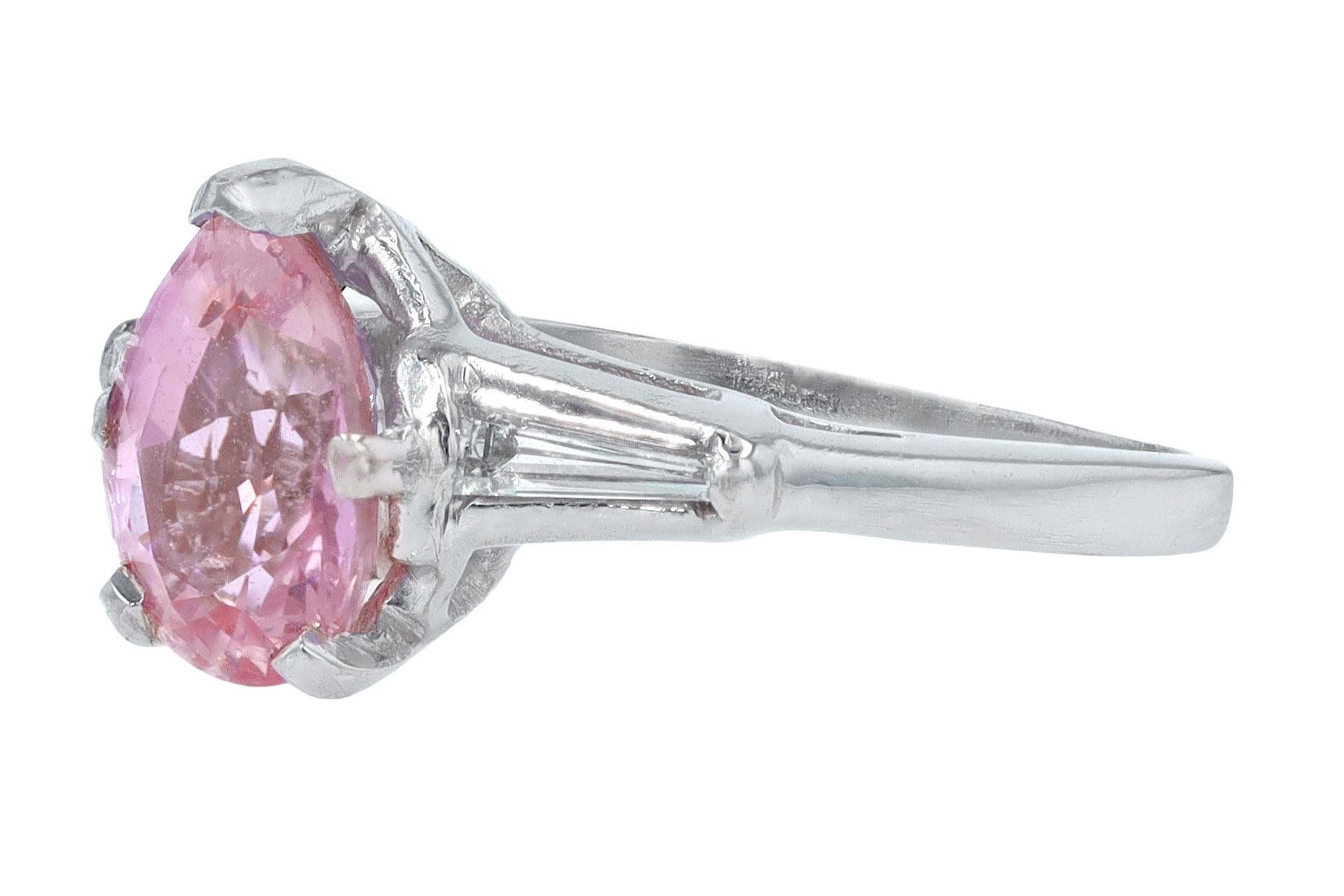 Pear Cut Platinum Pear Shape Pink Sapphire Diamond Engagement Ring For Sale