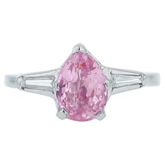 Vintage Platinum Pear Shape Pink Sapphire Diamond Engagement Ring