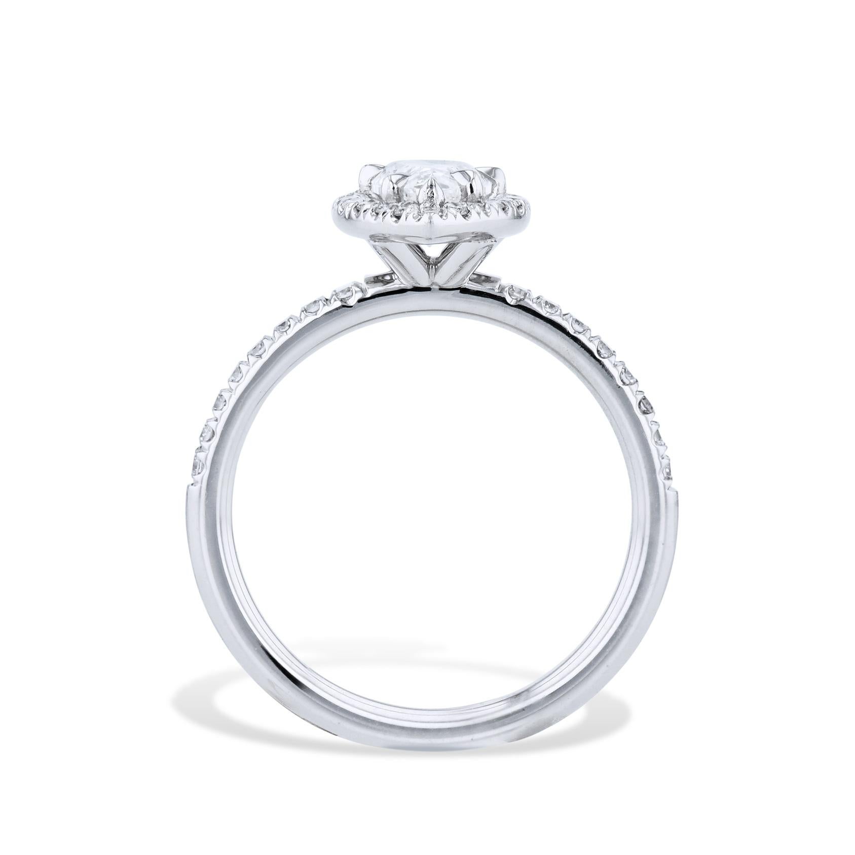 Pear Cut Platinum Pear Shaped Diamond and Pave Engagement Ring For Sale
