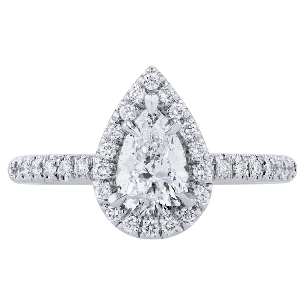 Verlobungsring aus Platin mit birnenförmigem Diamant und Pavé-Diamant