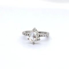 Platinum Pear Shaped Rose-Cut Diamond Ring with European Shank - Size ~3.5