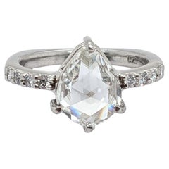 Platinum Pear Shaped Rose-Cut Diamond Ring with European Shank - Size ~3.5