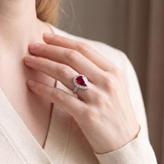 Platinum Pear-Shaped Ruby and Diamond Ring W/Certificate