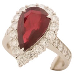 Platinum Pear-Shaped Ruby and Diamond Ring W/Certificate