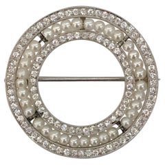 Platinum Pearl and Diamond Brooch