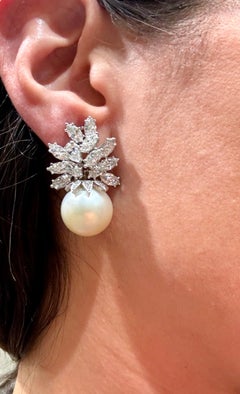 Platinum Pearl and Diamond Cluster Clip-on Earrings