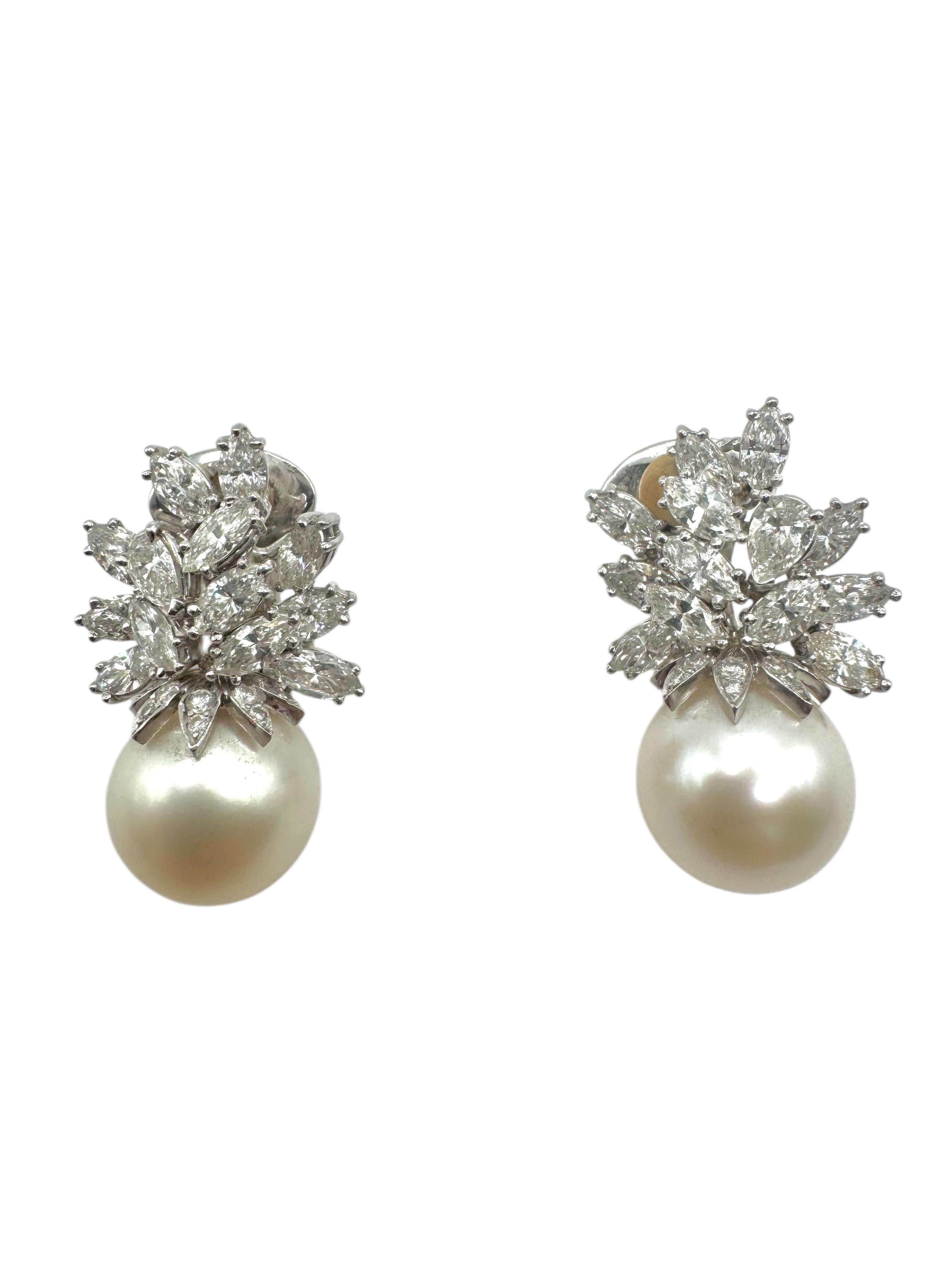 Platinum Pearl and Diamond Cluster Clip-on Earrings