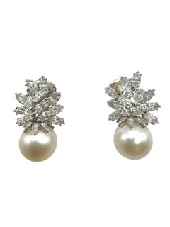 Platinum Pearl and Diamond Cluster Clip-on Earrings