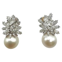Platinum Pearl and Diamond Cluster Clip-on Earrings