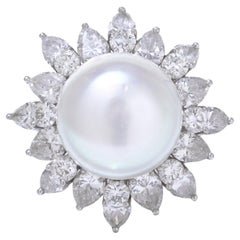 Platinum Pearl and Diamond Cluster Ring