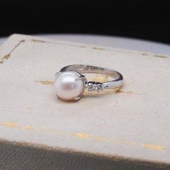 Platinum Pearl and Diamond Engagement Ring