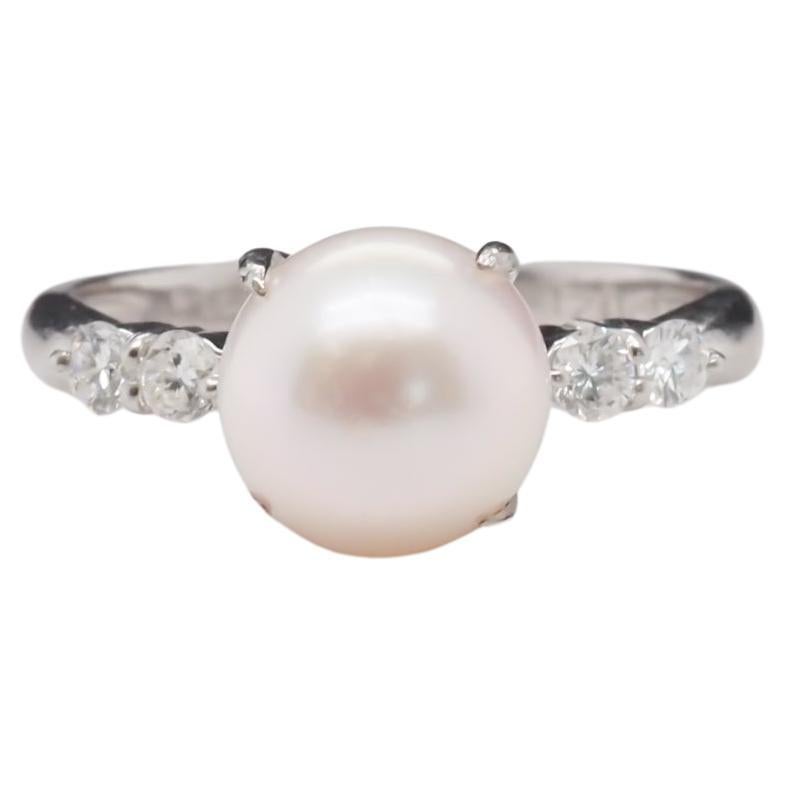 Platinum Pearl and Diamond Engagement Ring