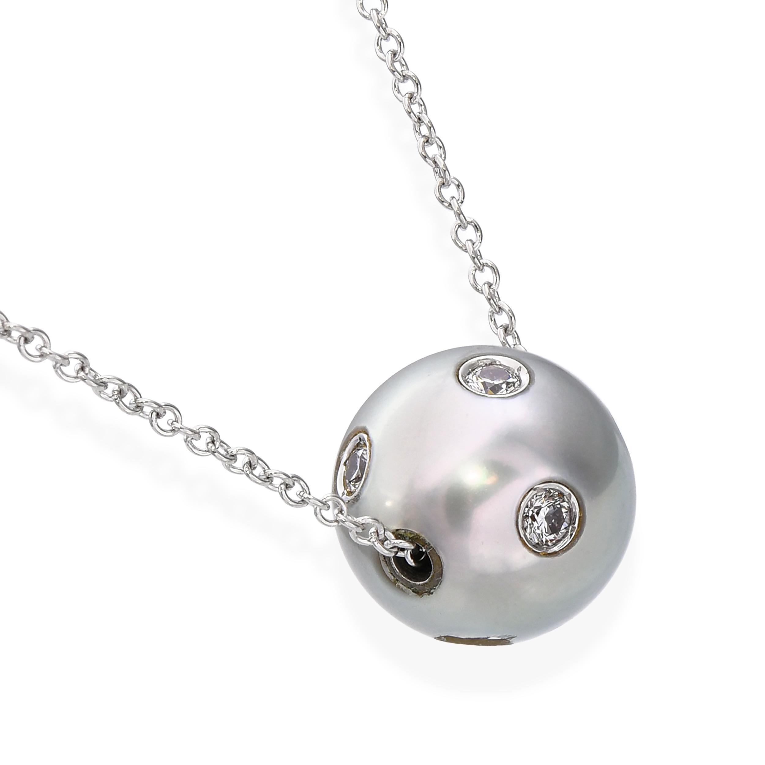 Platin Perlen und Diamanten Slider Anhänger Halskette im Zustand „Gut“ im Angebot in New York, NY