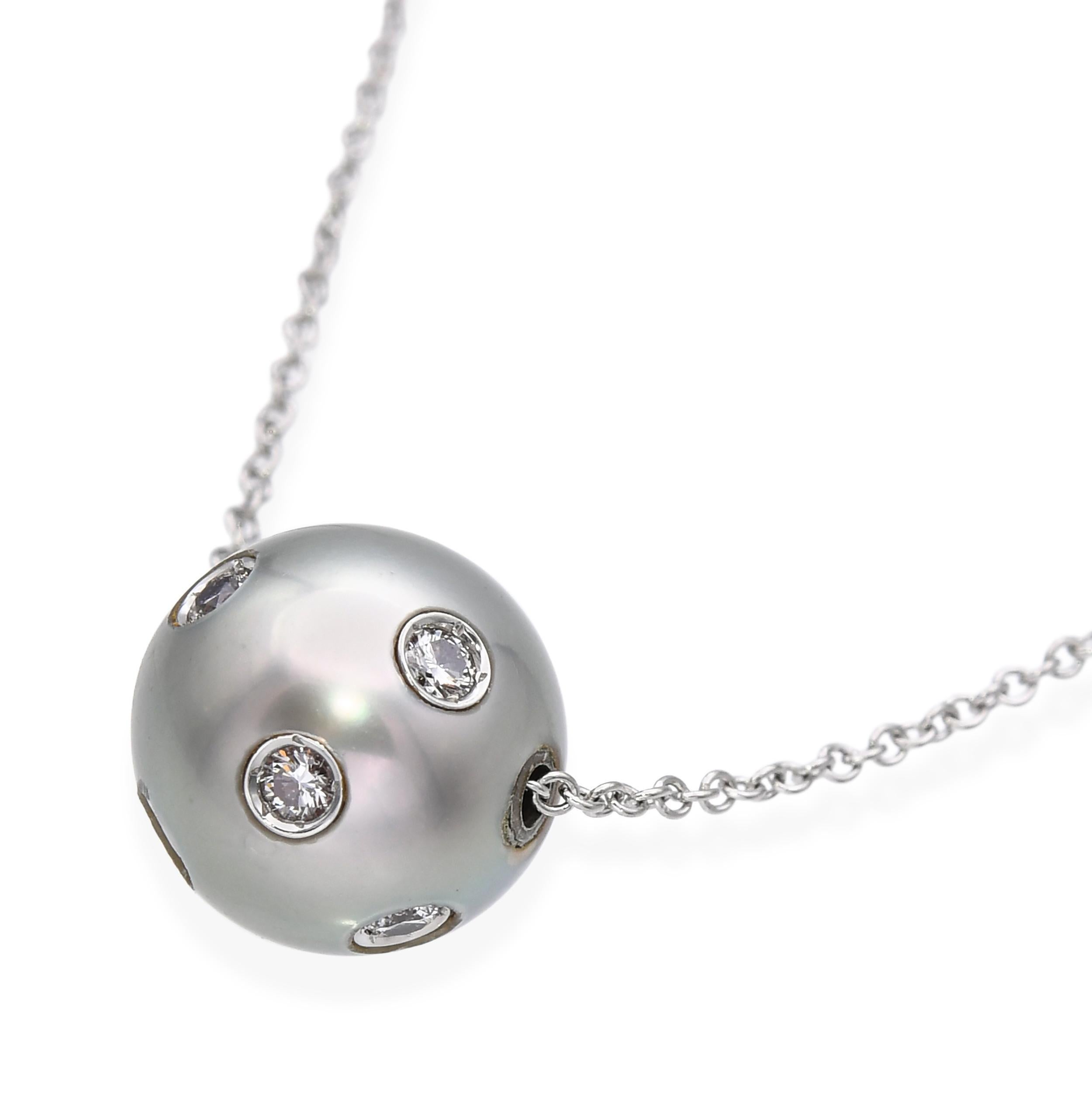 Platin Perlen und Diamanten Slider Anhänger Halskette für Damen oder Herren im Angebot
