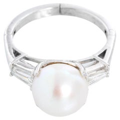 Platinum Pearl and White Gold Diamond Ring