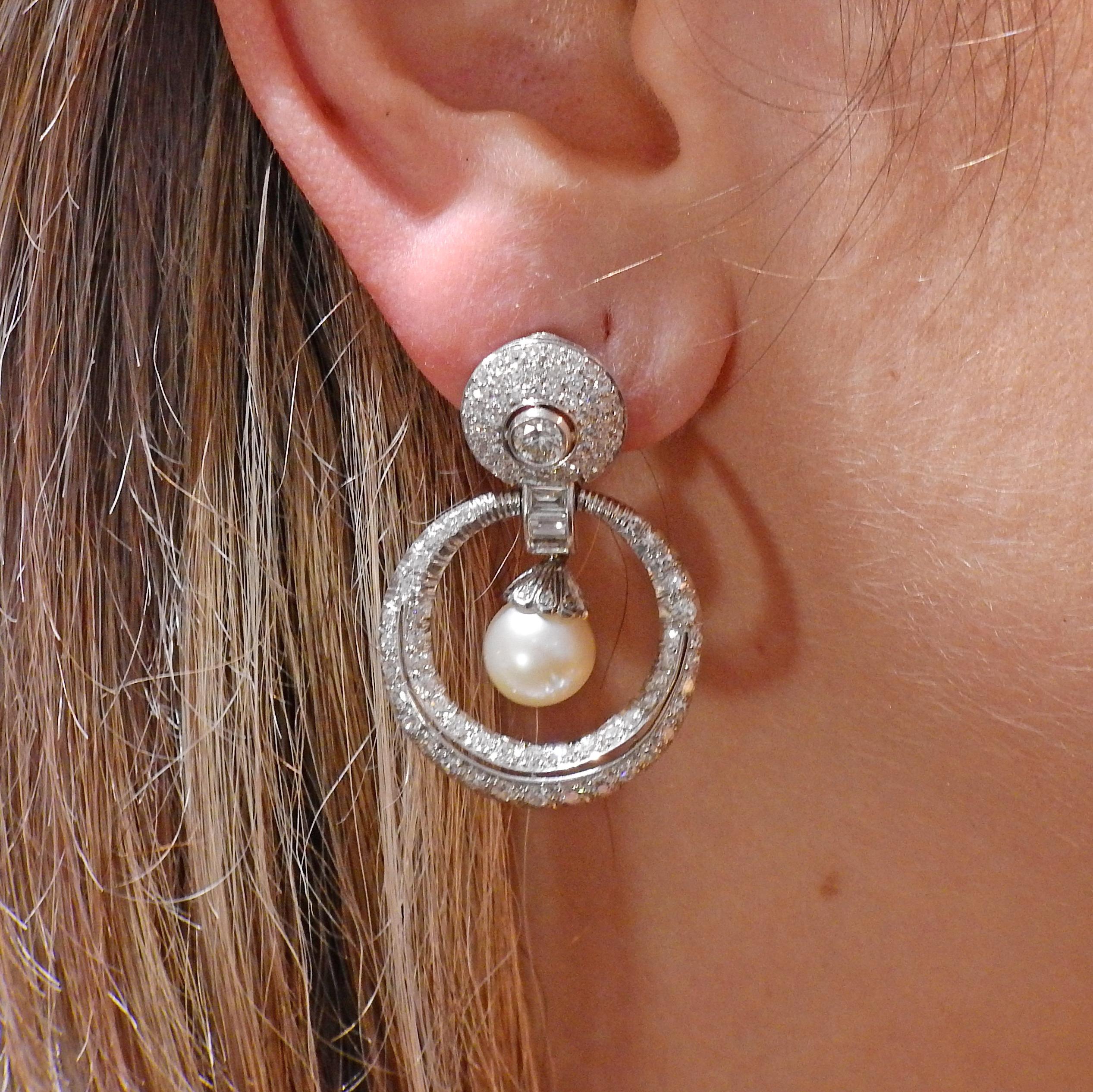 Women's Platinum Pearl Diamond Doorknocker Earrings For Sale
